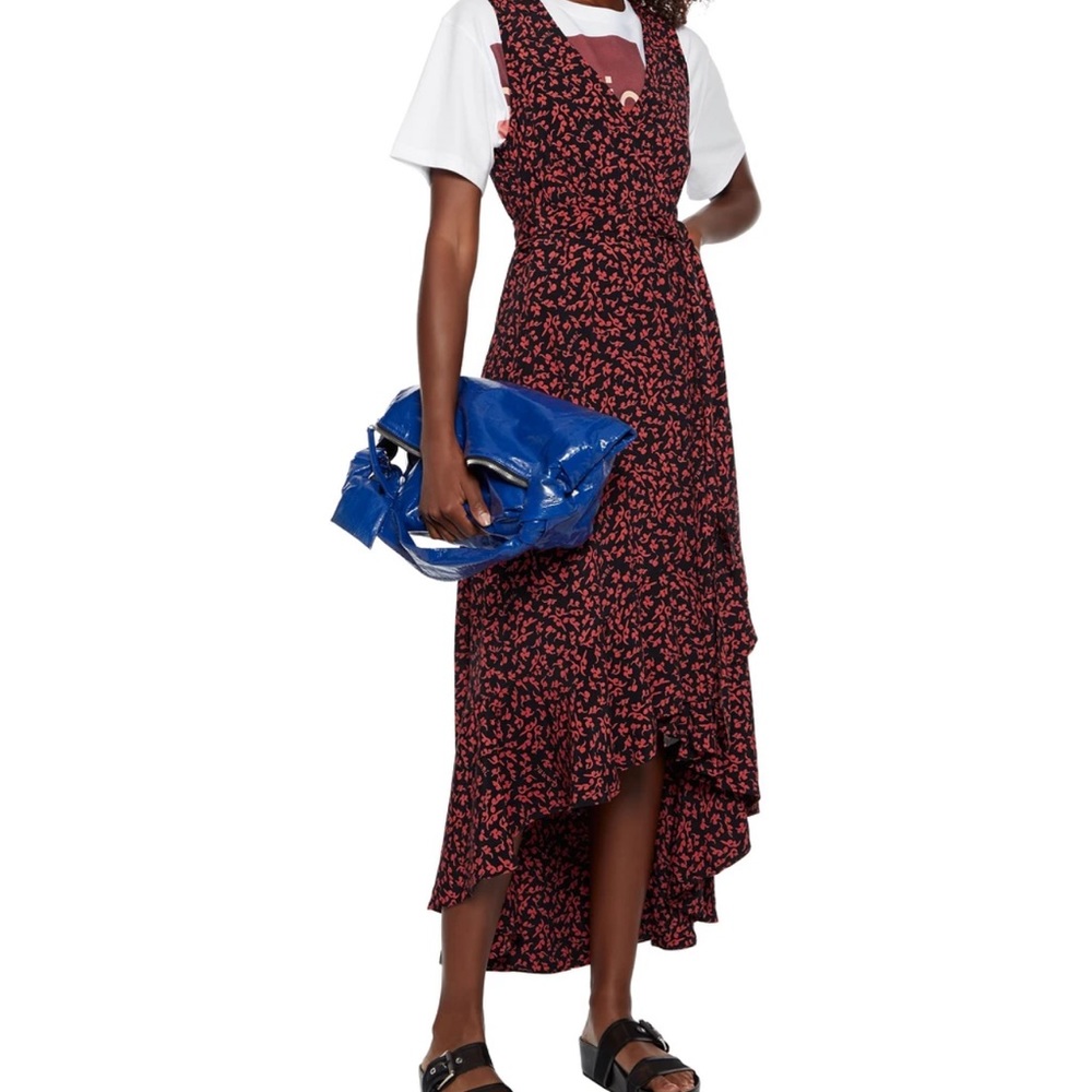 GANNI
Asymmetric gingham crepe midi wrap dress (adjustable)